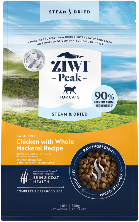 Ziwi Peak Steam&Dried Cat Chicken with Whole Mackerel sausas maistas katėms, 800 g