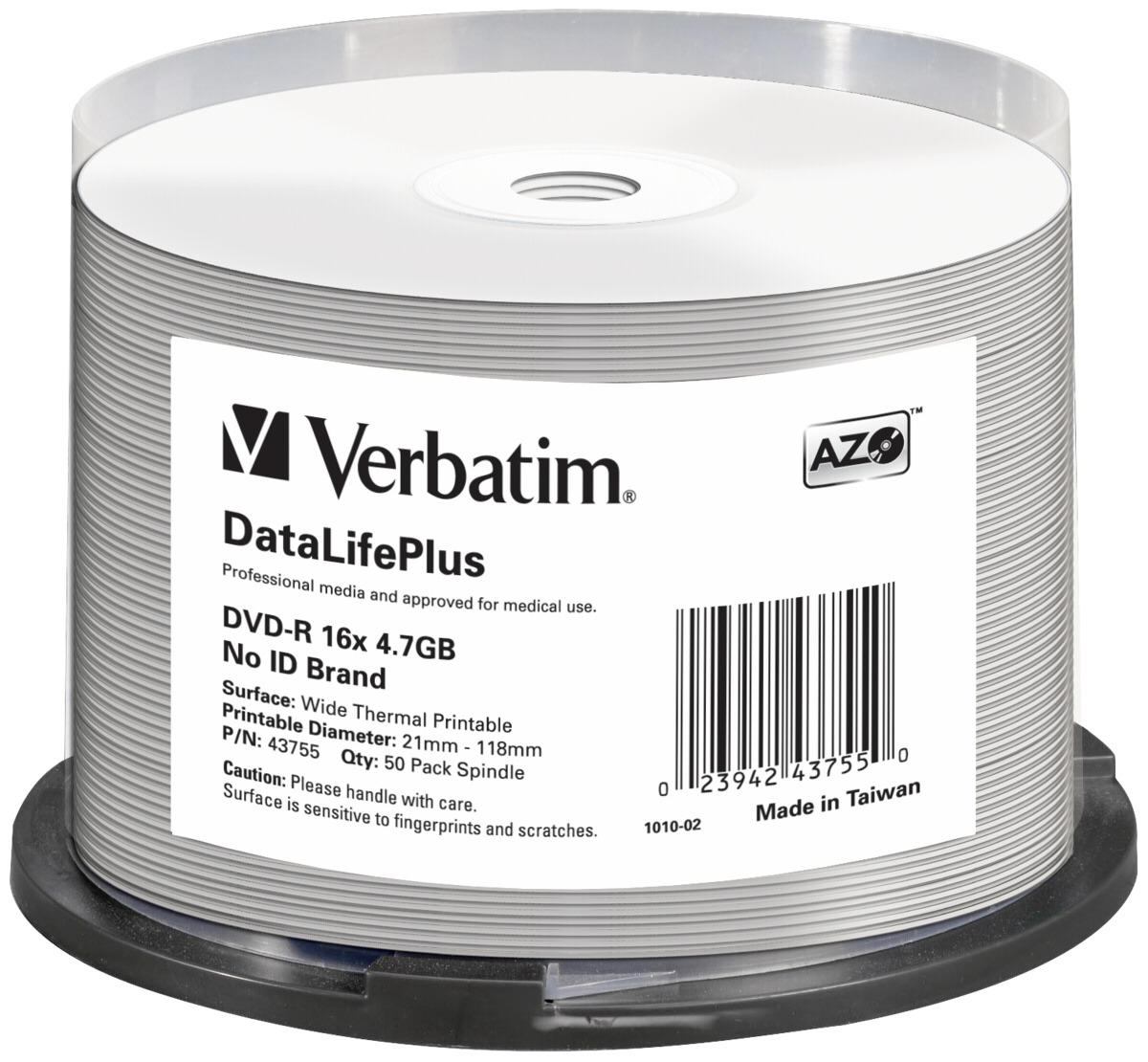 VERBATIM 50x DVD-R 4,7GB 16x spausdinamas platus paviršius