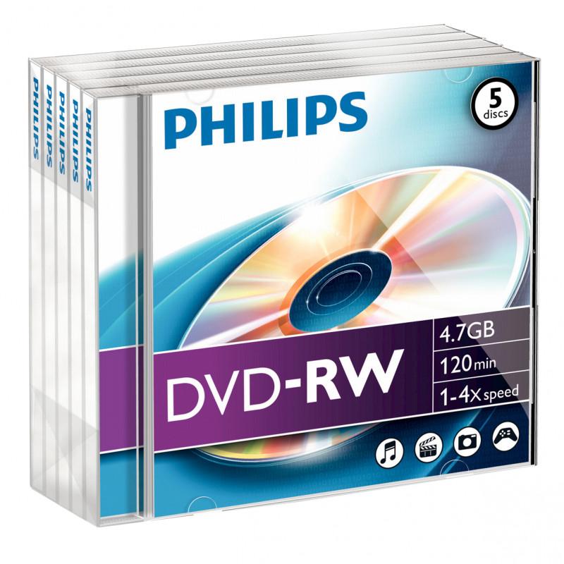 „Philips“ DVD-RW 4,7 GB 5 vnt. dėklas, 4 folijos dėklas