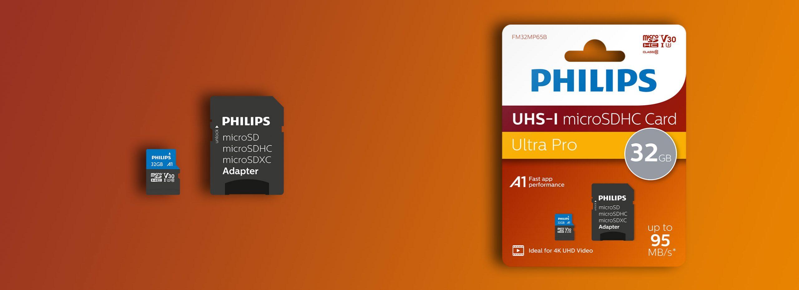 Atminties kortelė „Philips Micro SDHC“ kortelė 32 GB, 10 klasės UHS-I U3, įsk. Adapteriai