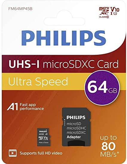 Atminties kortelė „Philips“ „Micro SDXC“ kortelė 64 GB, 10 klasės UHS-I U1, įsk. Adapteriai