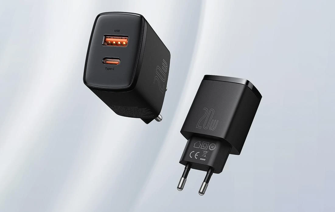 Baseus Kompaktiškas sieninis greitasis įkroviklis USB-C 20W, Juodos spalvos (CCXJ-B01)