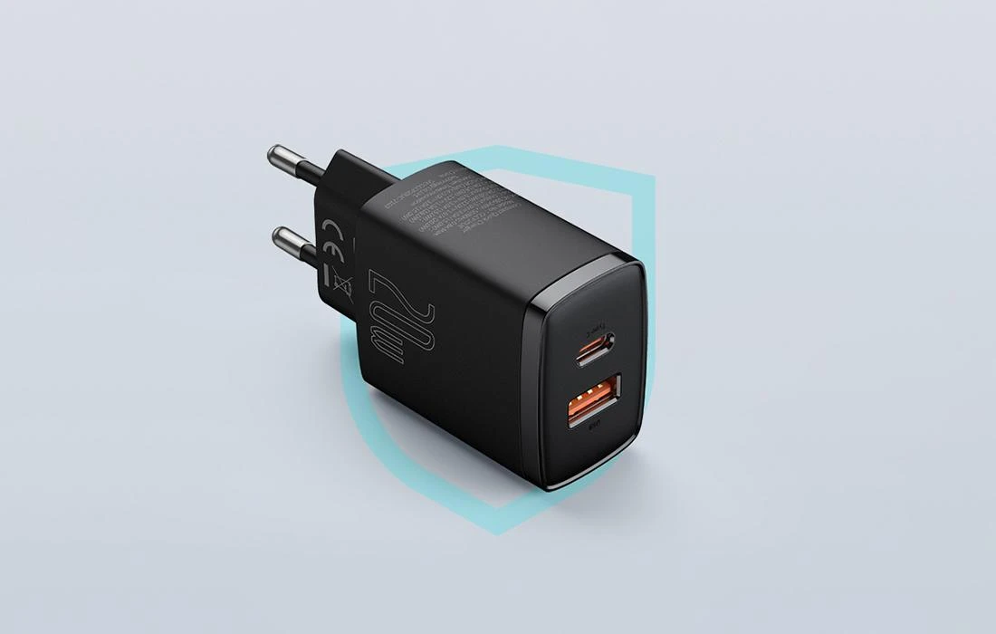 Baseus Kompaktiškas sieninis greitasis įkroviklis USB-C 20W, Juodos spalvos (CCXJ-B01)
