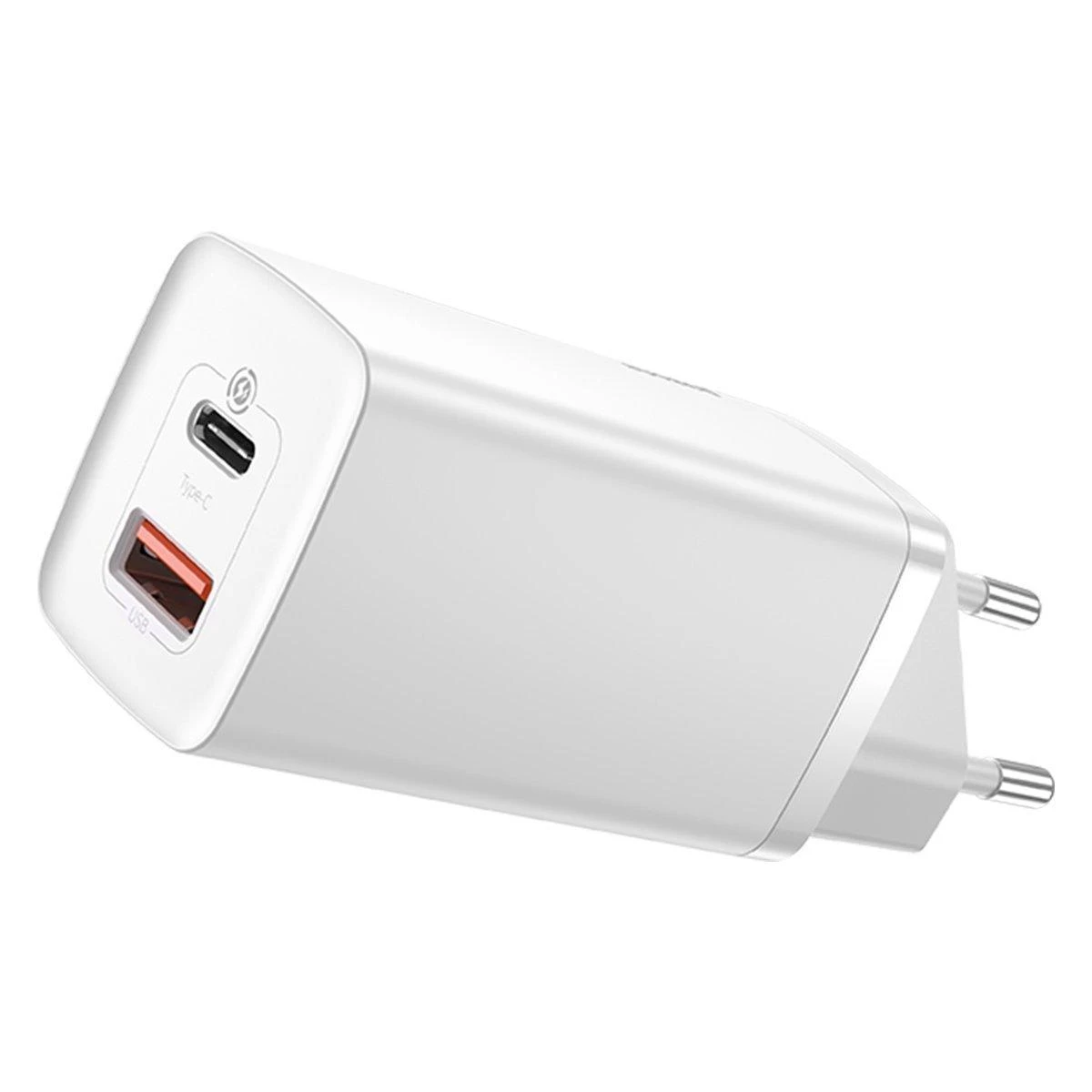 Baseus Sieninis įkroviklis GaN2 Lite 65W USB + USB-C QC4+ PD3.0 SCP FCP AFC, baltas