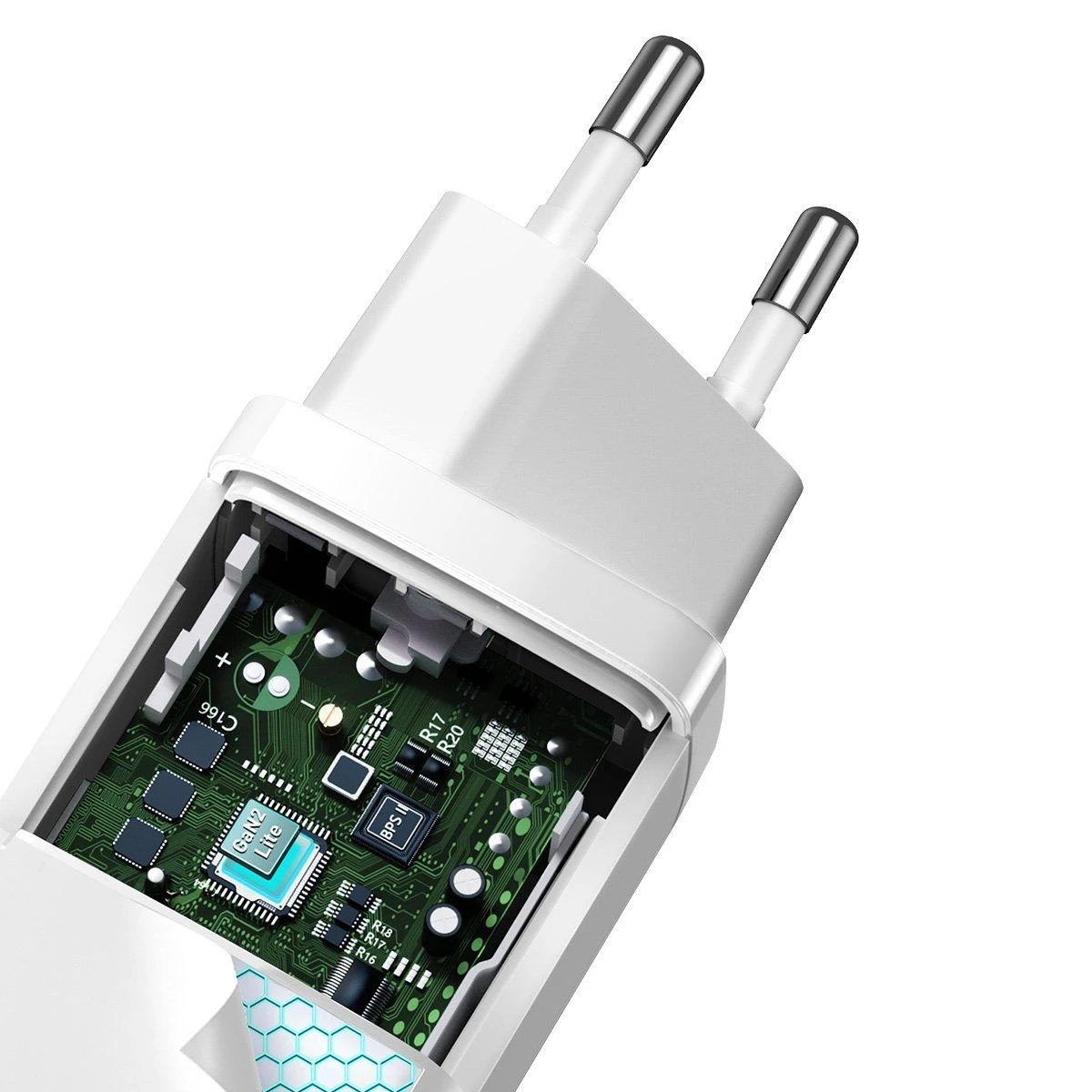 Baseus Sieninis įkroviklis GaN2 Lite 65W USB + USB-C QC4+ PD3.0 SCP FCP AFC, baltas