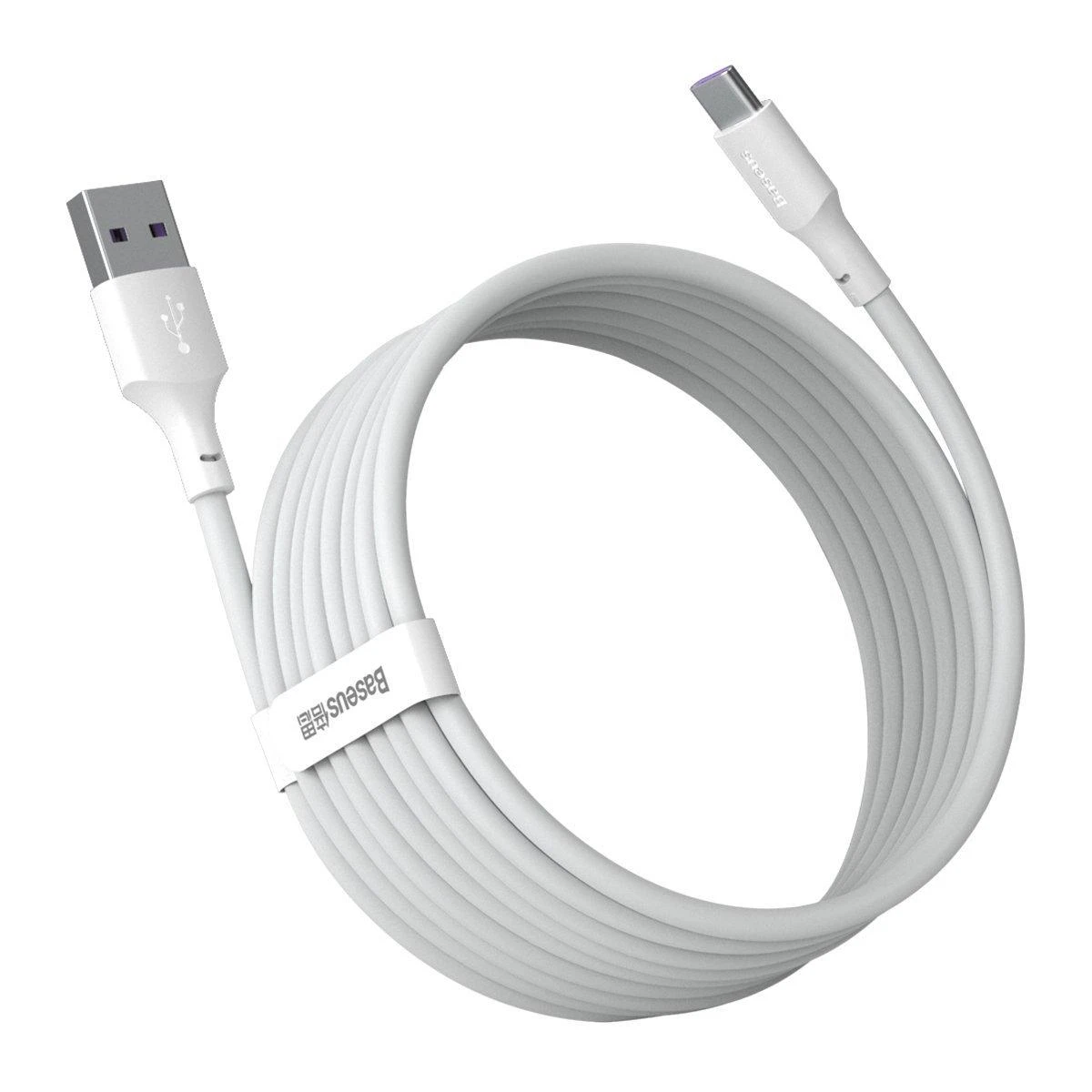 USB kabelių rinkinys Baseus Simple Wisdom Data Cable Kit USB to Type-C 5A (2PCS/Set) 1.5m baltas TZCATZJ-02
