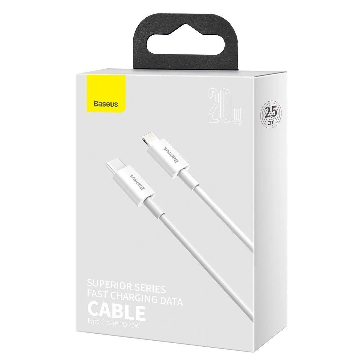 Kabelis Baseus Superior iš Type-C į Lightning PD 20W 0.25m baltas CATLYS-02