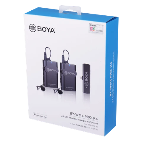 „BOYA BY-WM4 Pro-K4“, bevielio mikrofono sistema, skirta „iOS“ įrenginiams, 2,4 GHz, juoda / BOYA10162