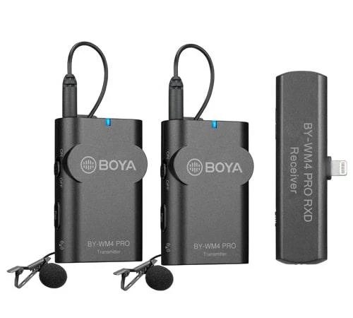 „BOYA BY-WM4 Pro-K4“, bevielio mikrofono sistema, skirta „iOS“ įrenginiams, 2,4 GHz, juoda / BOYA10162