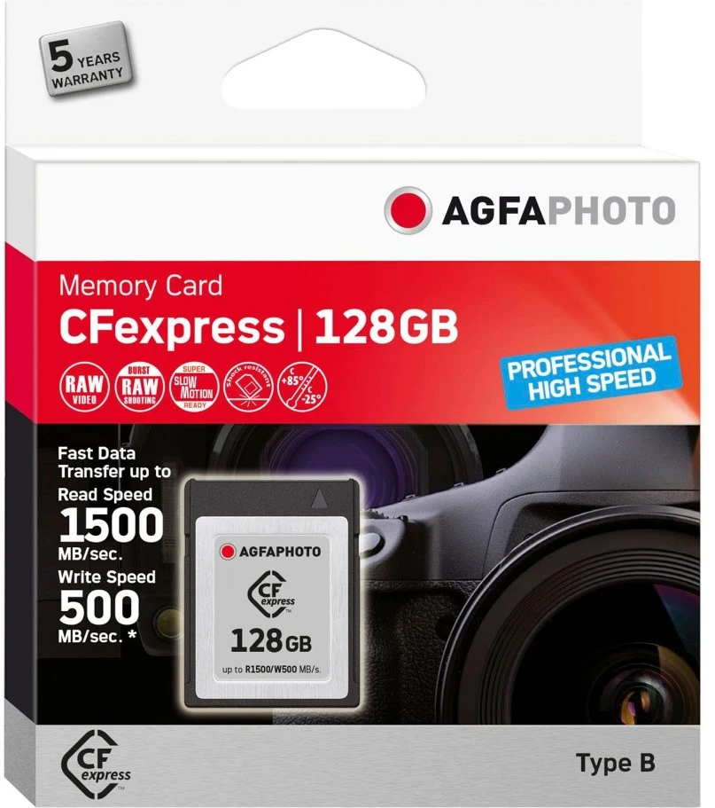 Atminties kortelė „AgfaPhoto CFexpress“ 128 GB profesionalus didelės spartos aprašymas - Prekės nuotrauka