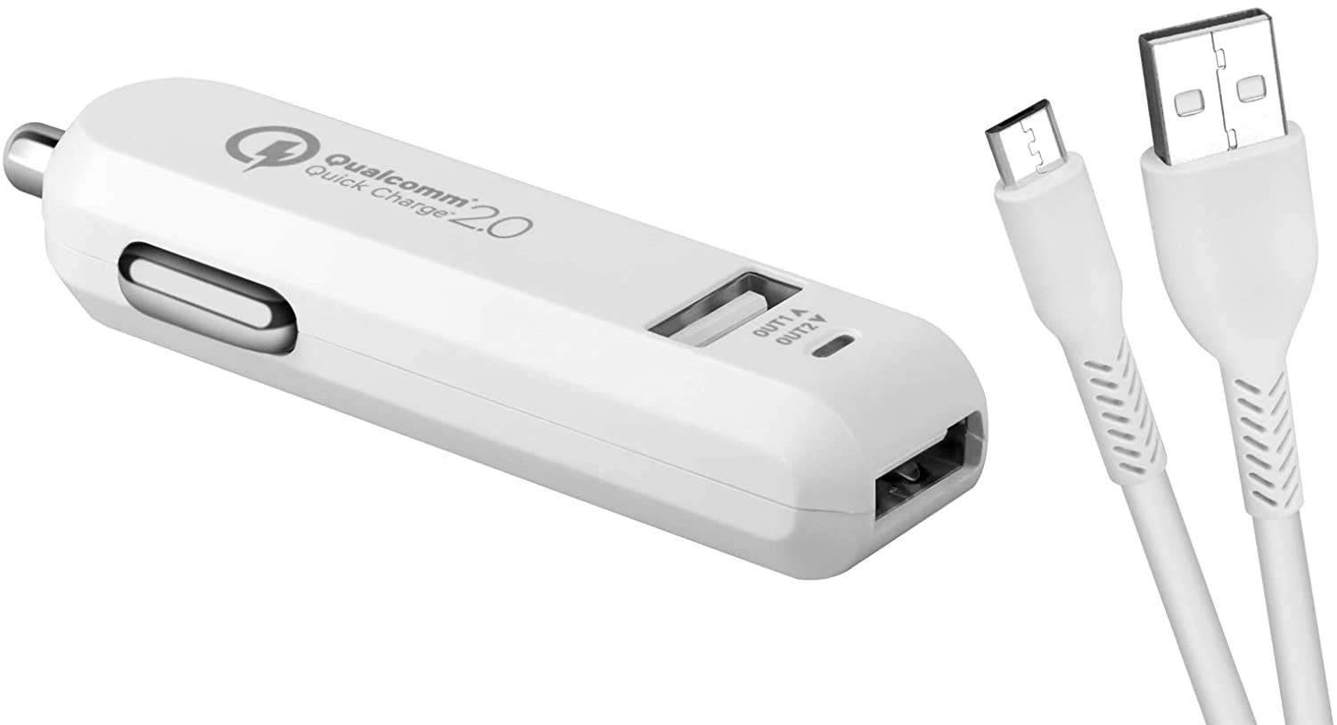 AVACOM CARMAX 2 AUTOMOBILINIS KROVIMAS 2X QUALCOMM QUICK CHARGE 2.0, Baltas (USB-C KABELIS) aprašymas - Prekės nuotrauka