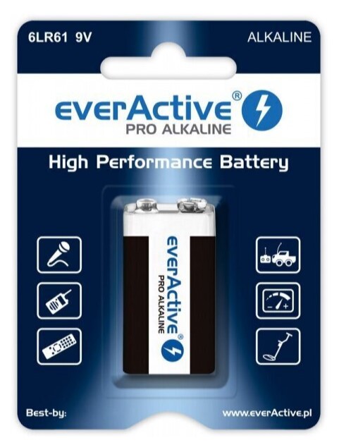 Baterijos 6LR61 everActive Pro Alkaline 6LR61 9V aprašymas - Prekės nuotrauka