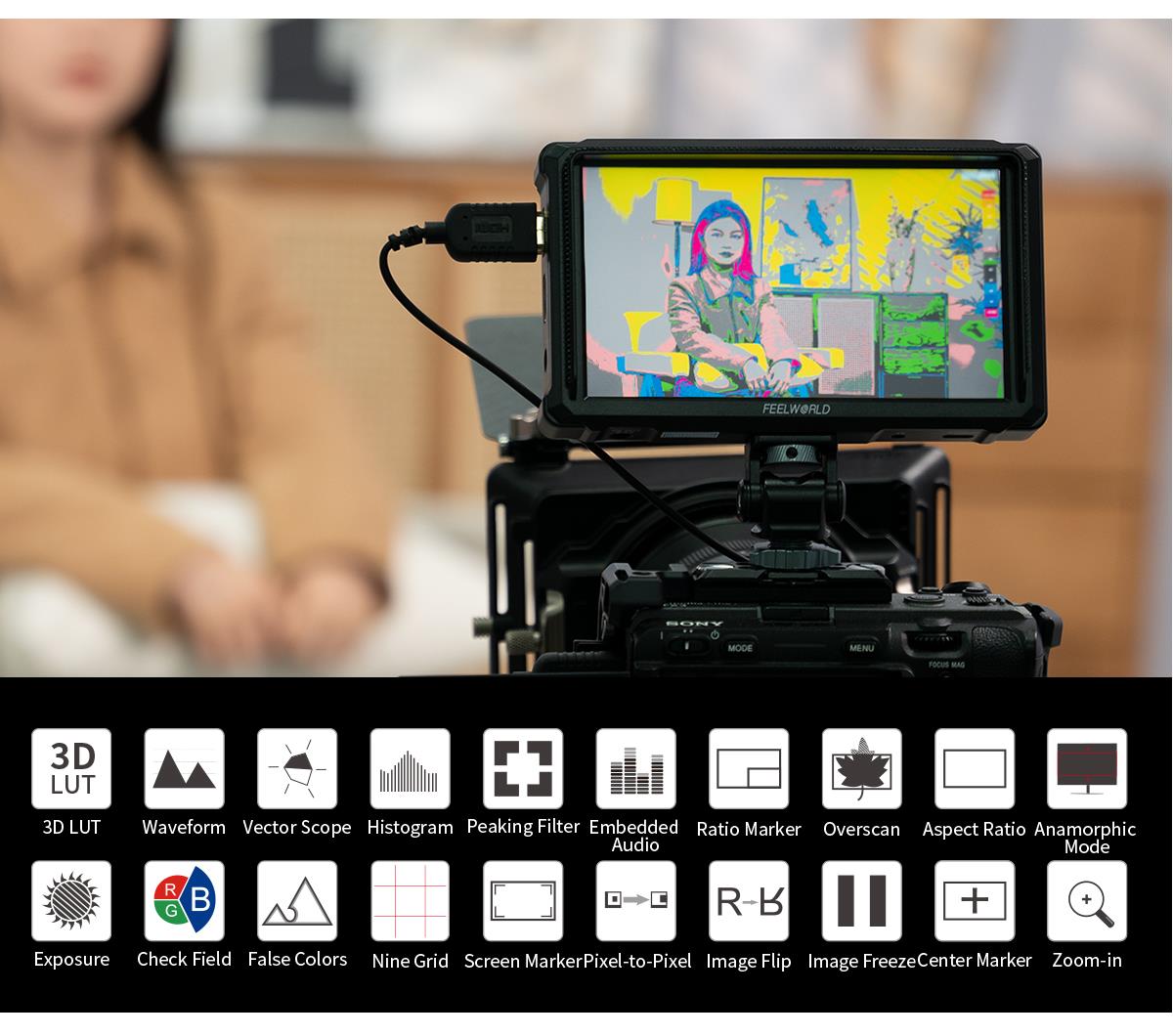 Feelworld FW568 PRO 6" HDMI monitorius with 1200nits brightness aprašymas - Prekės nuotrauka