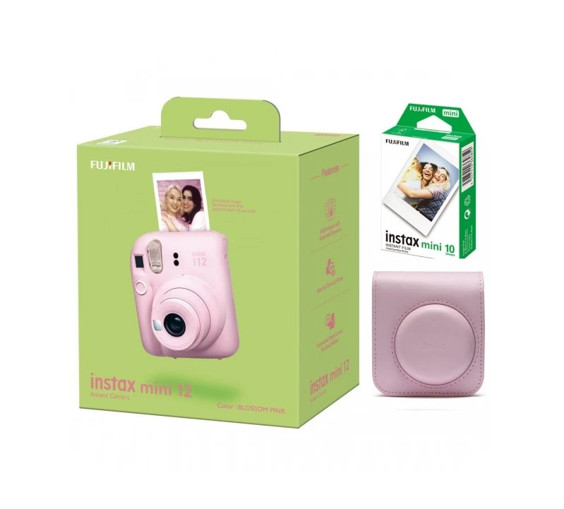 Fujifilm Momentinis fotoaparatas instax mini 12 BLOSSOM Rožinis+instax mini glossy (10pl)+originalus dėklas aprašymas - Prekės nuotrauka