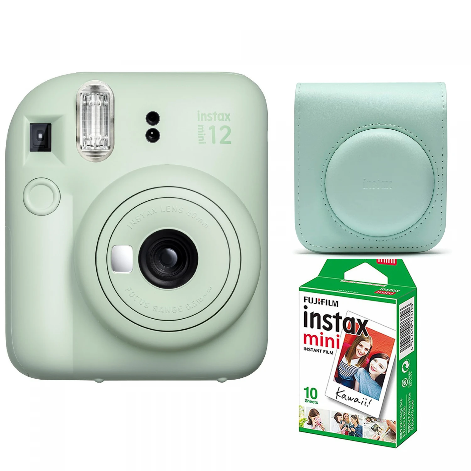 Fujifilm Momentinis fotoaparatas instax mini 12 MINT Žalias+instax mini glossy (10pl)+originalus dėklas aprašymas - Prekės nuotrauka