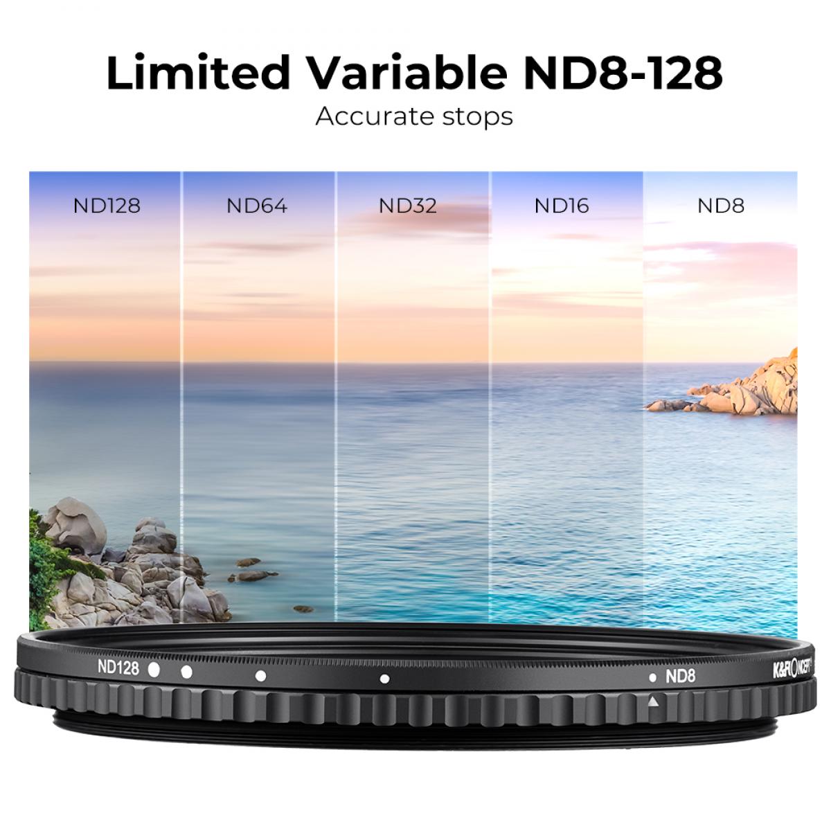 Kf Concept K&F Concept 77mm Nano-X Variable/Fader ND Filter, ND8-ND128 aprašymas - Prekės nuotrauka