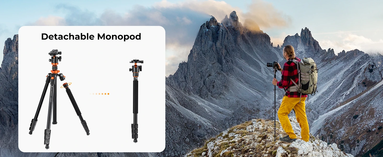 Kf Concept K&F Concept K&F 2m Overhead DSLR Tripod Compact Portable Vlog Tripod Monopod K234A7+BH-28L +Extension Arm aprašymas - Prekės nuotrauka