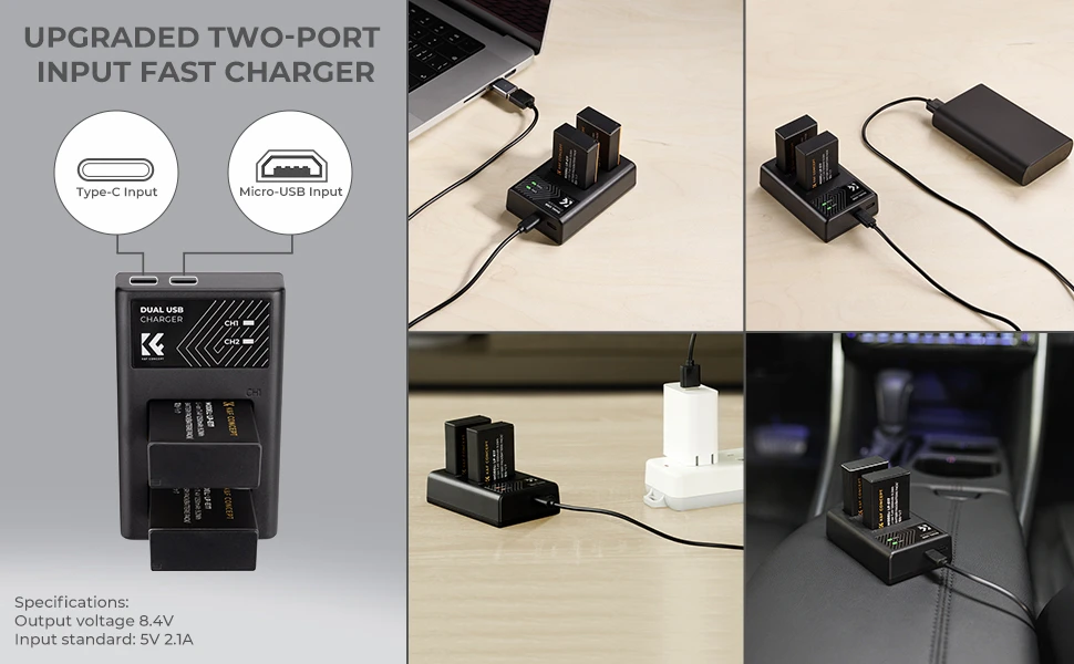 Kf Concept Dvigubas USB įkroviklis, skirtas LP-E17, LPE17, Canon Eos RP M3, M5, M6 77d 800d 8000d / 5AC2628.0008 aprašymas - Prekės nuotrauka