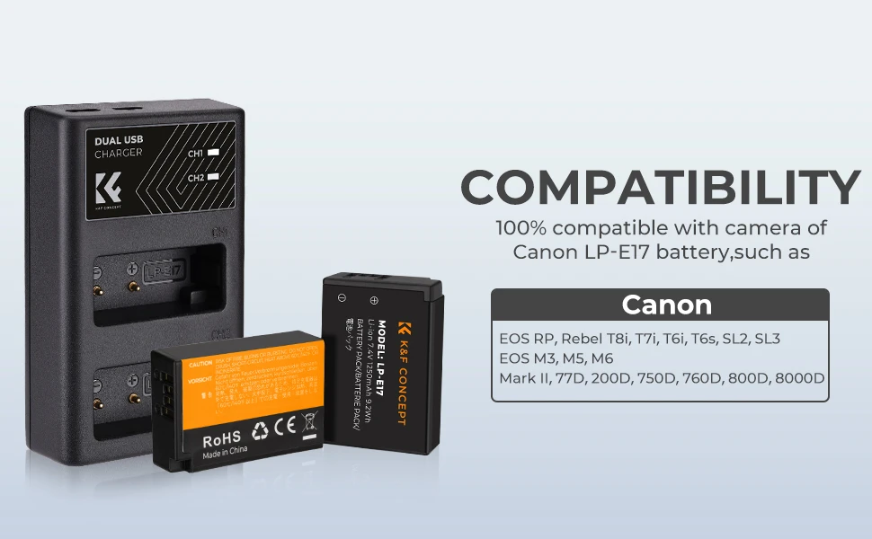 Kf Concept Dvigubas USB įkroviklis, skirtas LP-E17, LPE17, Canon Eos RP M3, M5, M6 77d 800d 8000d / 5AC2628.0008 aprašymas - Prekės nuotrauka