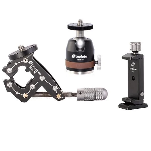 Leofoto Pocket Clamp MC-30 + Kit incl. Mini Ballhead MBH-19 + Išmanusis telefonas Holder PC-90 aprašymas - Prekės nuotrauka