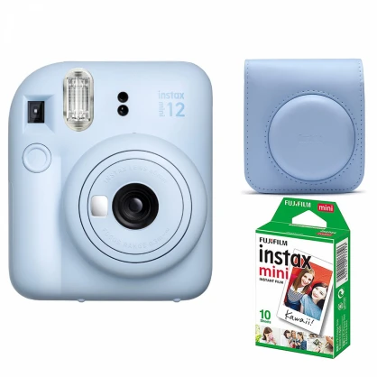Fujifilm Momentinis fotoaparatas instax mini 12 PASTEL Mėlynas+instax mini glossy (10pl)+originalus dėklas aprašymas - Prekės nuotrauka