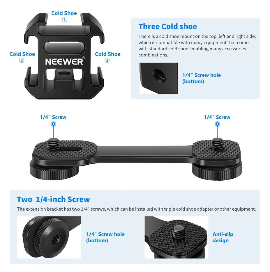 Neewer Three-coldshoe stand 10099586 aprašymas - Prekės nuotrauka