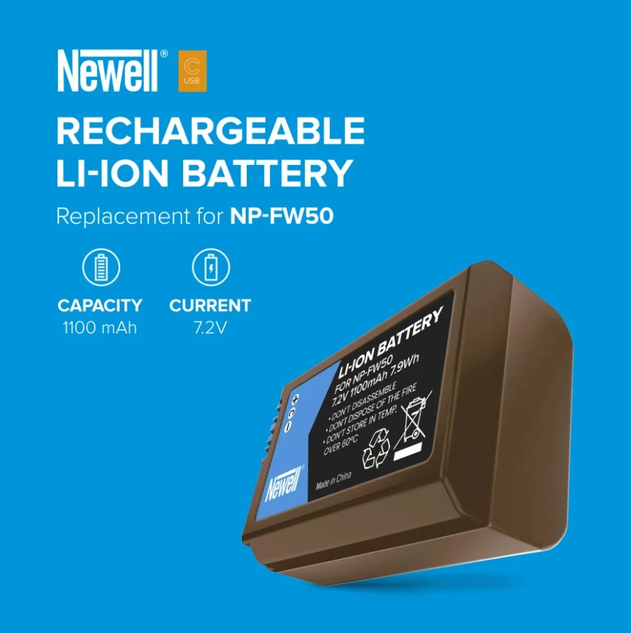 Newell keičiama NP-FW50 USB-C baterija, skirta Sony aprašymas - Prekės nuotrauka