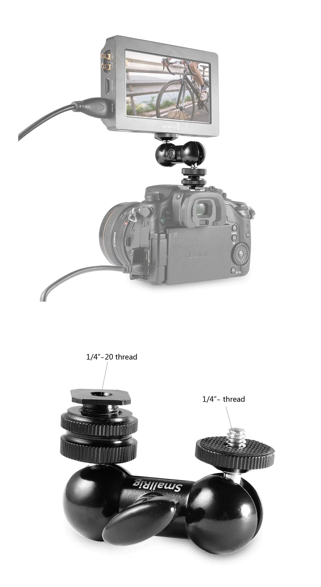 SMALLRIG 1135 MULTI-FUNC DOUBLE BALLHEAD SHOE+1/4" aprašymas - Prekės nuotrauka