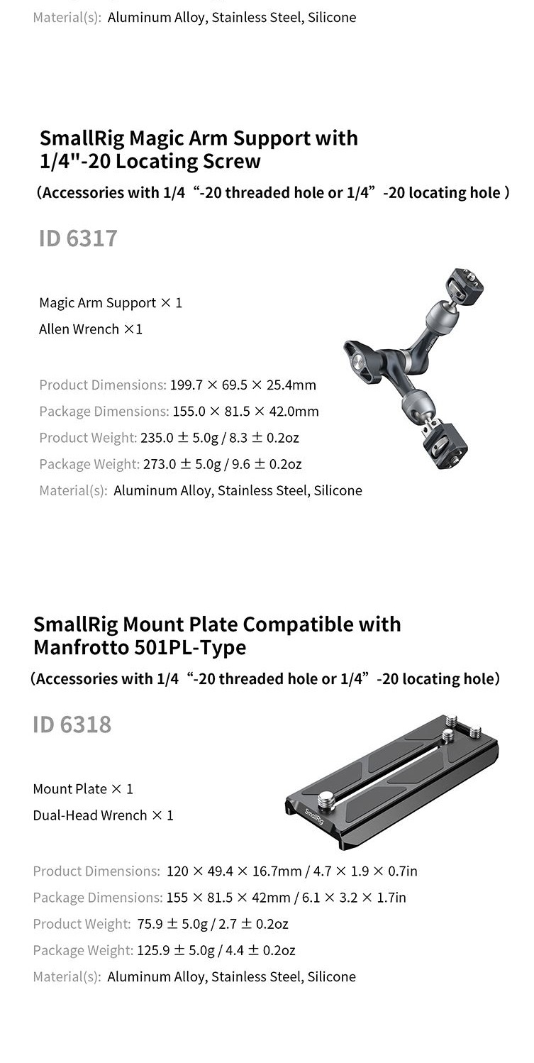 SmallRig 6317 Magic Arm Support with 1/4"-20 Locating Screw aprašymas - Prekės nuotrauka