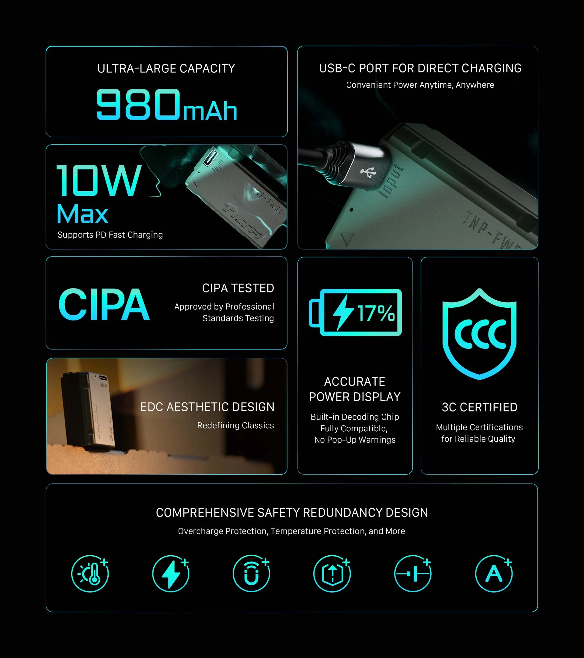 Tilta NP-FW50 Baterija with B-C Input (980mAh) - Žalias aprašymas - Prekės nuotrauka
