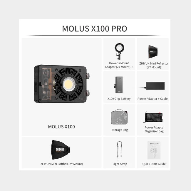 ZHIYUN LED MOLUS X100 COB LIGHT PRO aprašymas - Prekės nuotrauka