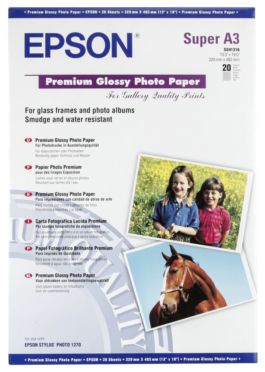 Epson Premium Glossy Photo Paper A3, 250g/m2, 20 lapų