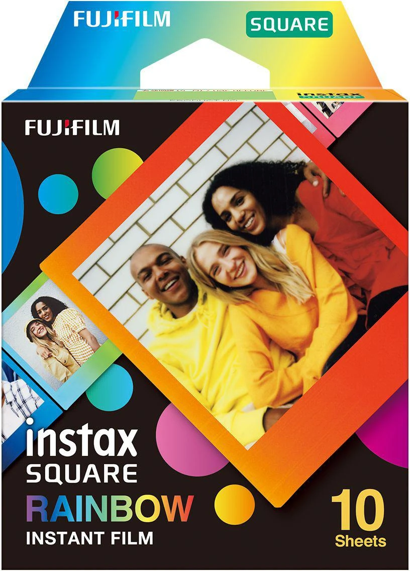 Fujifilm | Instax Square Rainbow (10) Momentinis filmas | 72 x 86 mm | 2,4 x 2,4 colio vaizdo sritis; 3,4 x 2,8 colio spausdinimo dydis | Kiekis 10