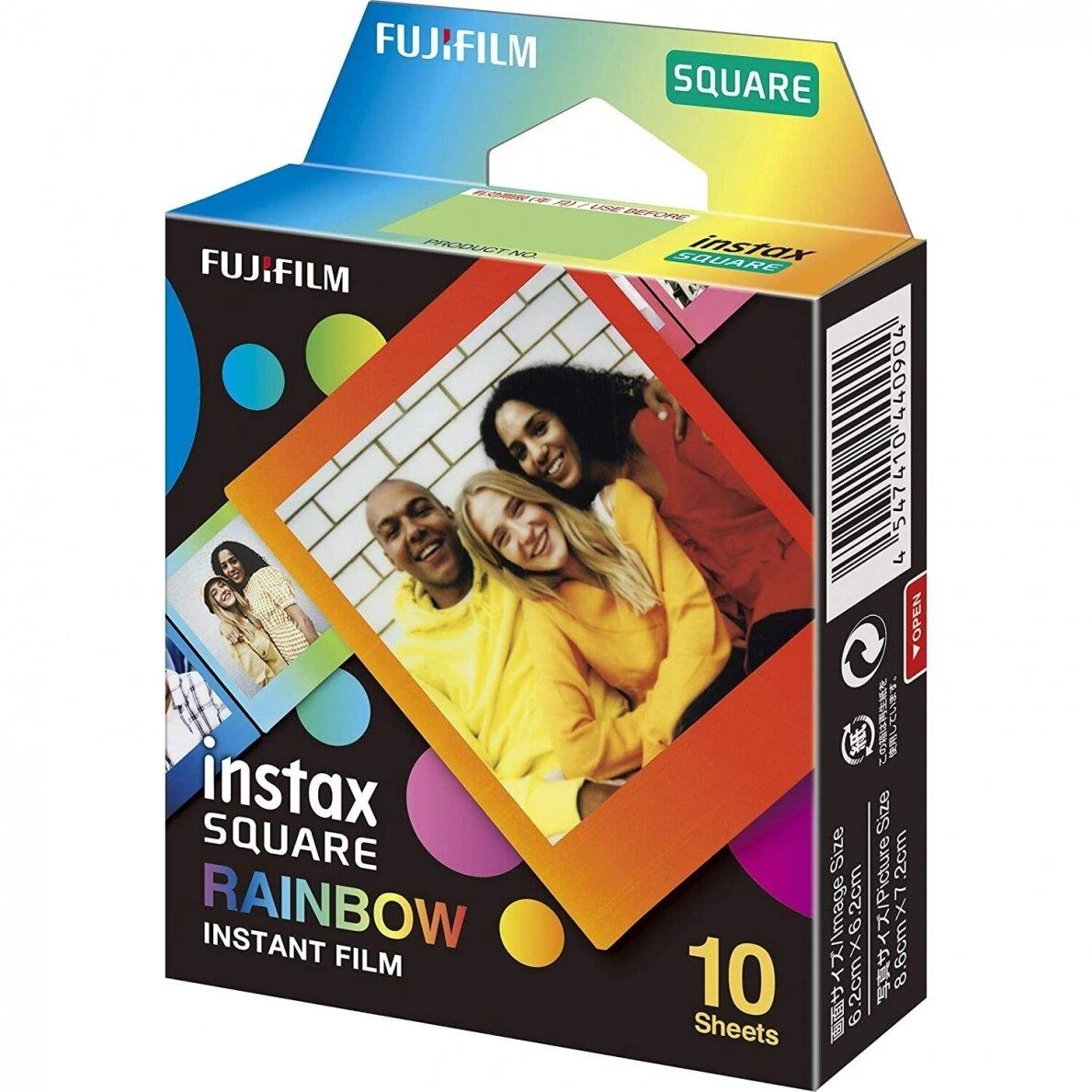 Fujifilm | Instax Square Rainbow (10) Momentinis filmas | 72 x 86 mm | 2,4 x 2,4 colio vaizdo sritis; 3,4 x 2,8 colio spausdinimo dydis | Kiekis 10