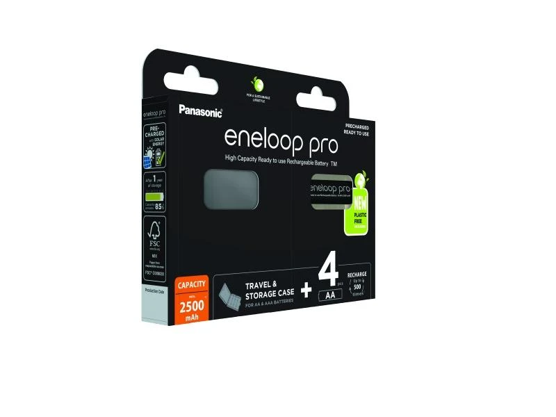Įkraunamos baterijos Panasonic ENELOOP Pro BK-3HCDEC4BE , 2500 mAh, 500 (4xAA) dėžutėje