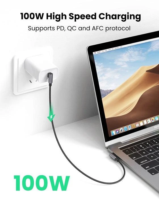 UGREEN US335 Kampinis USB-C kabelis 5A 100W 1m - Juodas