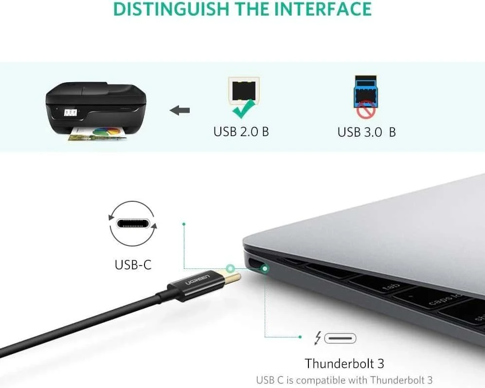 UGREEN US241 to 2m USB 2.0 C-B spausdintuvas cable (juodas)
