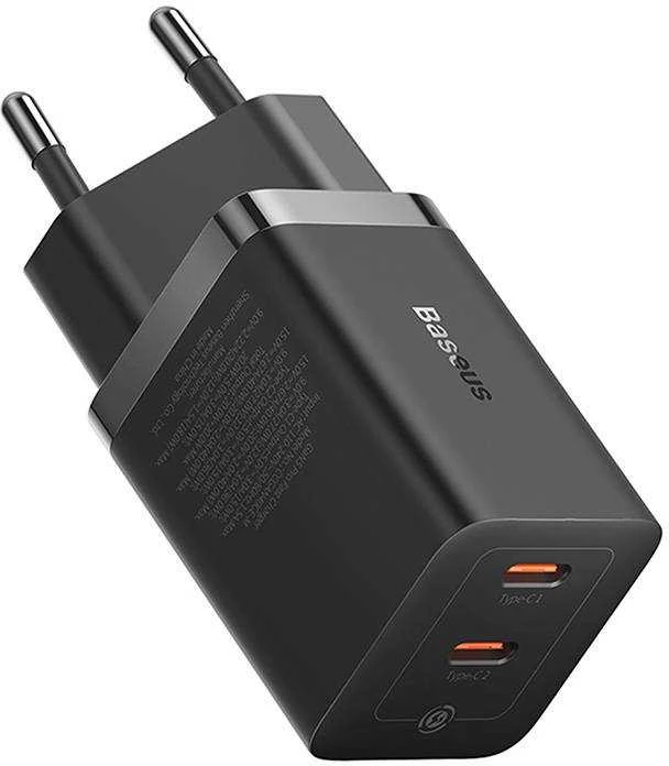 Sieninis įkroviklis Baseus GaN5 40W, 2x USB C (juodas)