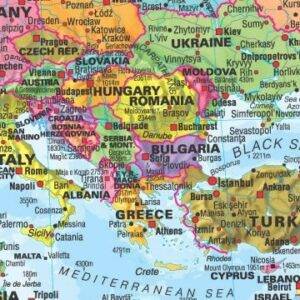 Europos politinis sieninis žemėlapis 1:4,2 mln, 100x139 cm, laminuotas, su metaliniais laikikliais aprašymas - Prekės nuotrauka