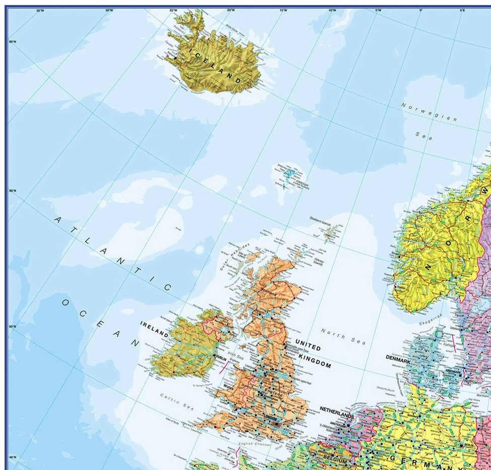 Europos politinis sieninis žemėlapis 1:3,2 mln, 135x165 cm, laminuotas