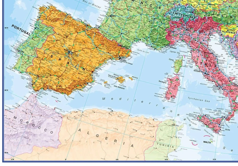Europos politinis sieninis žemėlapis 1:3,2 mln, 135x165 cm, laminuotas