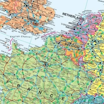 Europos politinis sieninis žemėlapis 1:3,2 mln, 135x165 cm, laminuotas