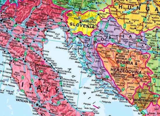 Europos politinis sieninis žemėlapis 1:4,2 mln, 100x139 cm, laminuotas, su metaliniais laikikliais