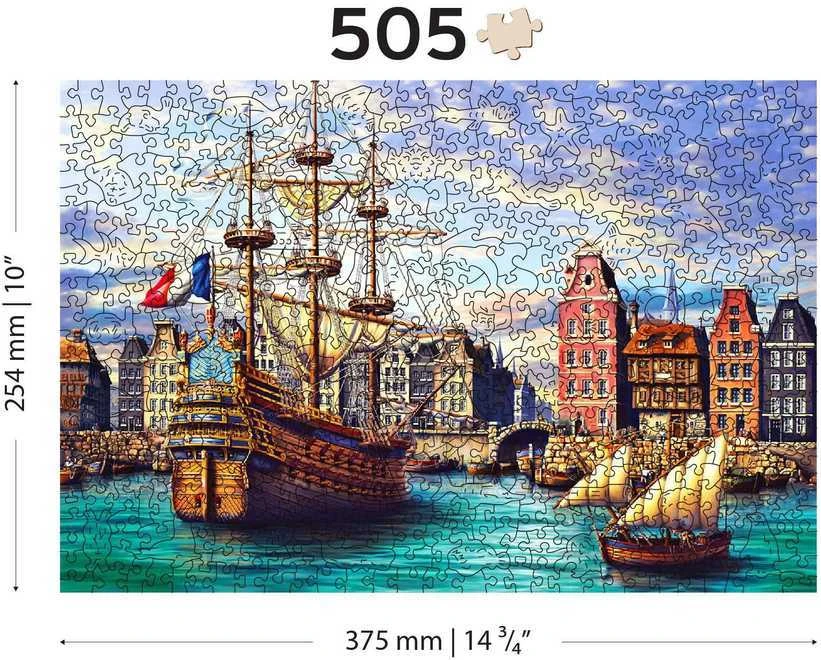 Medinė dėlionė „Senoviniai laivai uoste“, 505 detalės