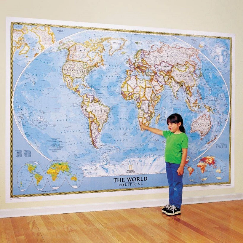 Pasaulio politinis sieninis žemėlapis National Geographic 193x280 cm 3 dalių tapetas