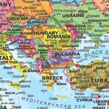 Pasaulio politinis žemėlapis 53×68cm, 1:60 mln, laminuotas, su metaliniais laikikliais
