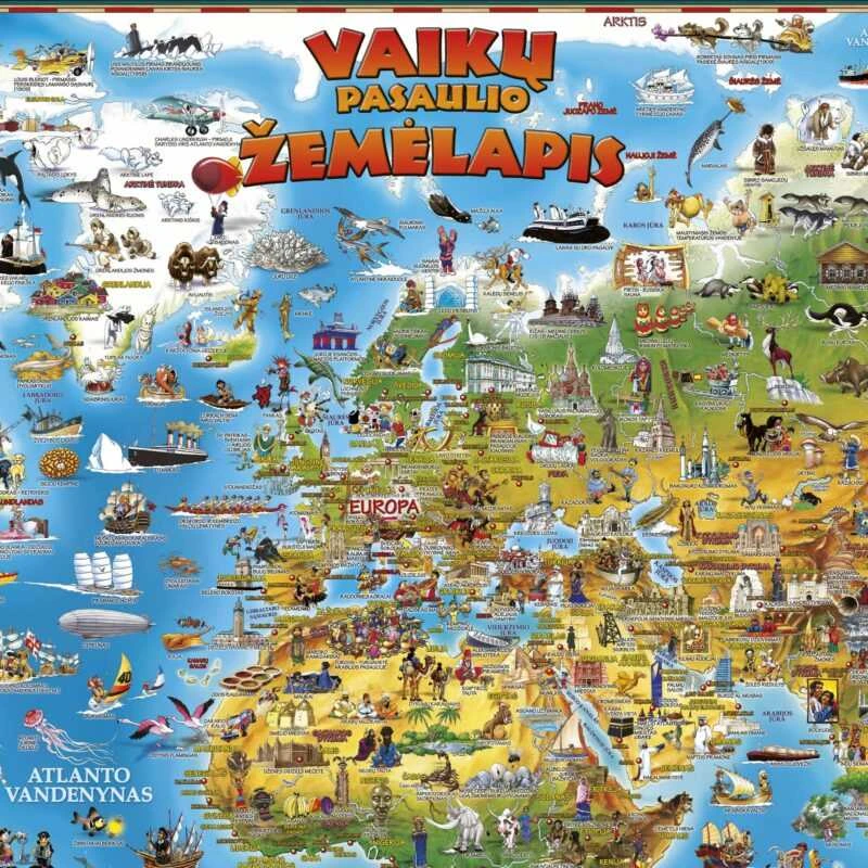 Sieninis pasaulio žemėlapis vaikams 137 x 97 cm
