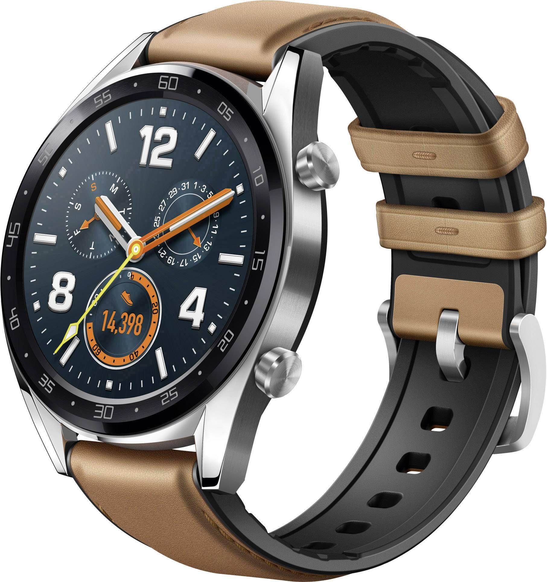 Išmanusis laikrodis Huawei Watch GT „Classic Edition“, Sidabrinės spalvos  su rudu odiniu dirželiu | Varle.lt