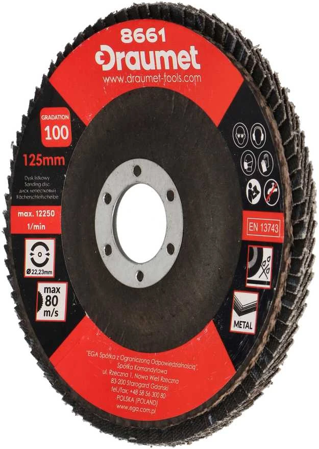 Toya Sa Poland ŠLIFAVIMO DISKAS ŽIEDELINIS 125mm P100 LAMELEI KAMPINIAM ŠLIFUOKLIUI