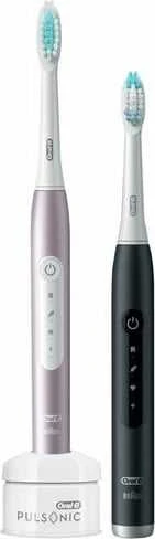 Braun Pulsonic SlimLuxe dantų šepetėlių rinkinys: sidabrinis ir juodas